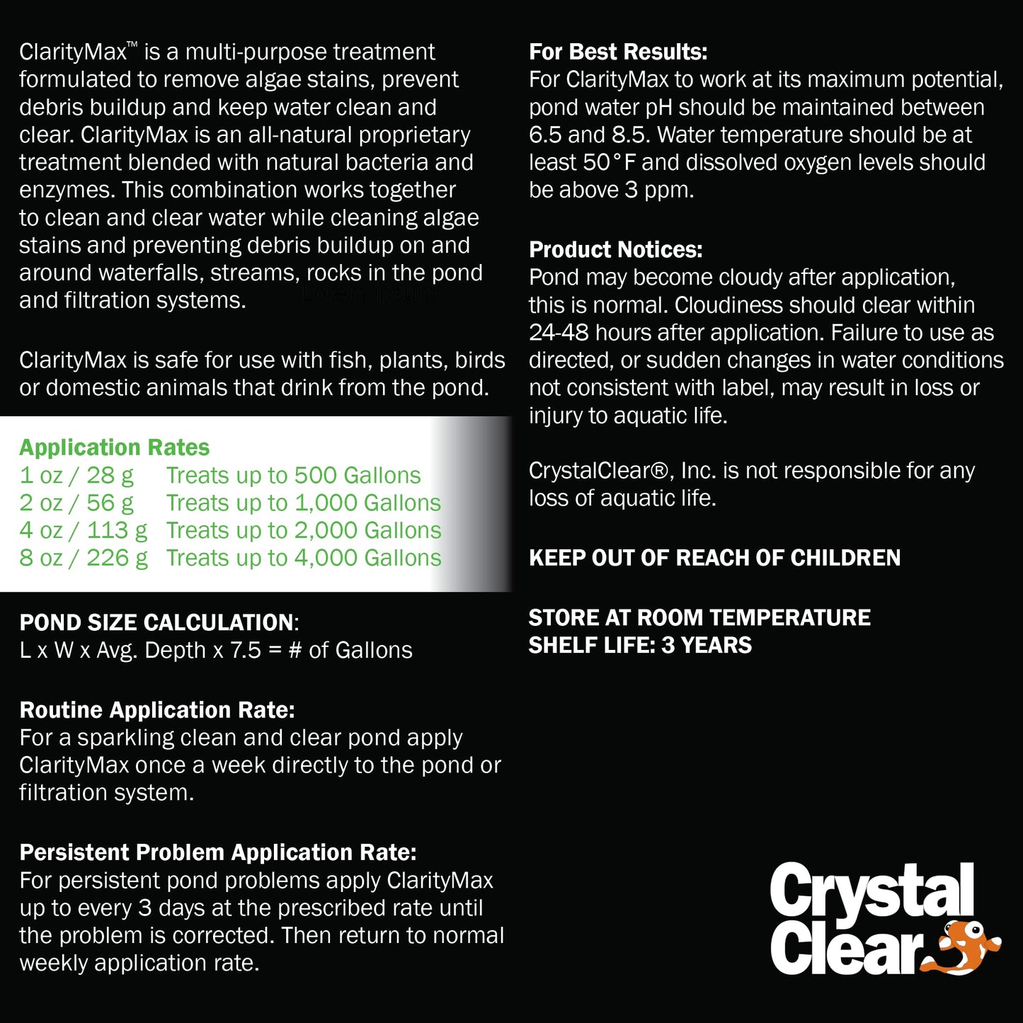 All-in-One Pond Clarifier Treatment, All-Natural Beneficial Bacteria & Enzymes Provide Max Clarity