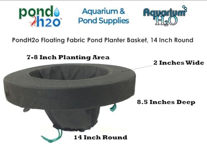 Floating Fabric Aquatic Water Garden Pond Planter Basket, 14 Inch Round for Ponds, Gardens and Water Features