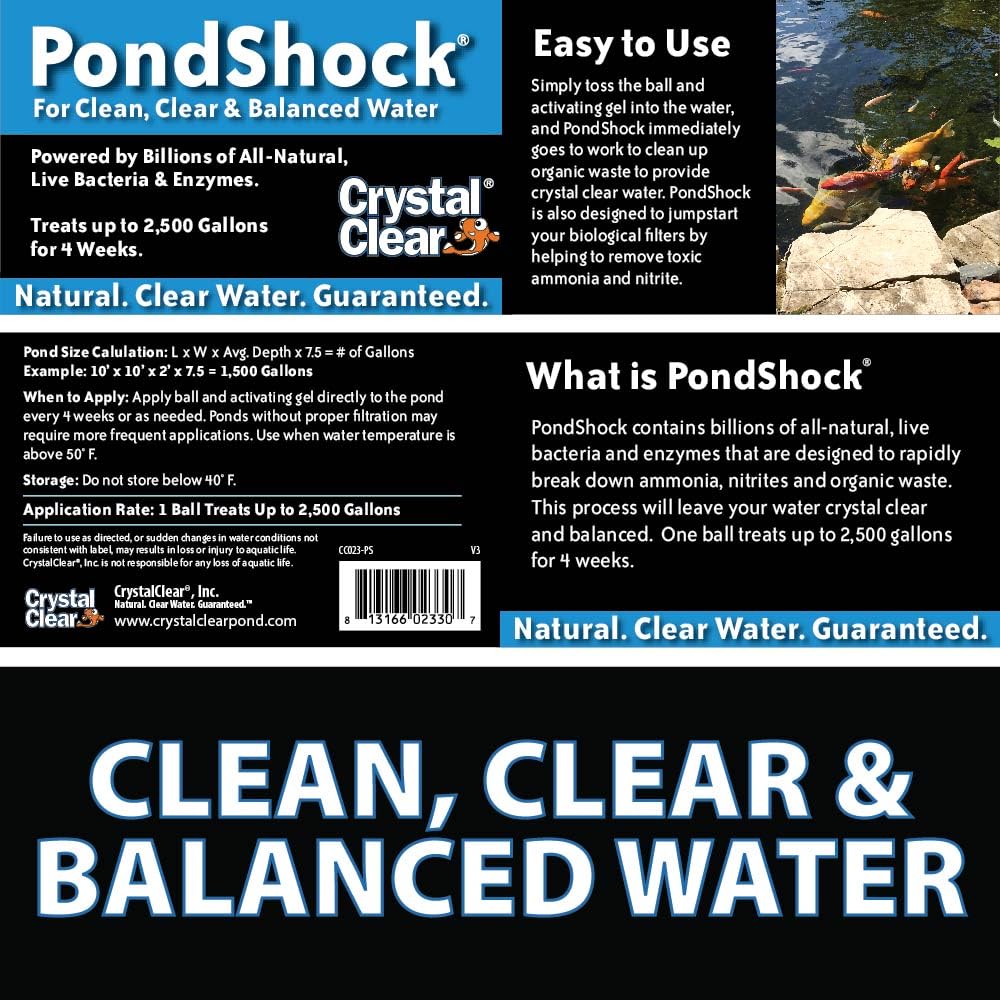 Pond Shock Ball, Natural Enzymes & Live Bacteria, Freshwater Clarifier Shock Treatment, Muck & Sludge Remover