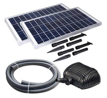 Load image into Gallery viewer, This Solariver Solar Water Pump Kit with 900+ GPH flow rate includes Submersible direct current Pump and two 35 Watt Solar Panels. For waterfalls, fountains, ponds and more.
