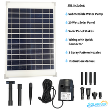Load image into Gallery viewer, Solariver 360+ GPH Solar Water Pump Kit Contents
