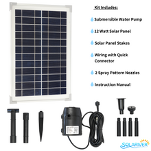 Load image into Gallery viewer, Solariver™ Solar Water Pump Kit (160+GPH, 12v DC Submersible, 12 Watt Solar Panel)
