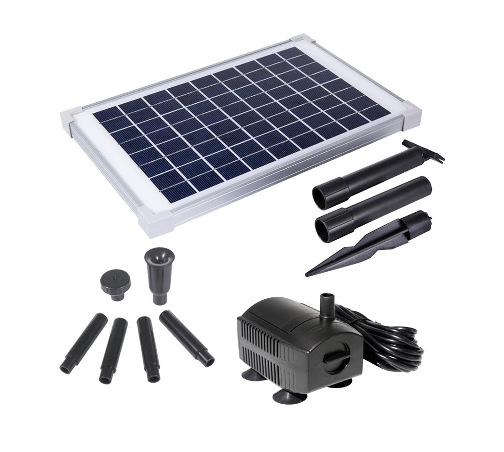 Individual parts of the Solariver™ Solar Water Pump Kit (160+GPH, 12v DC Submersible, 12 Watt Solar Panel)